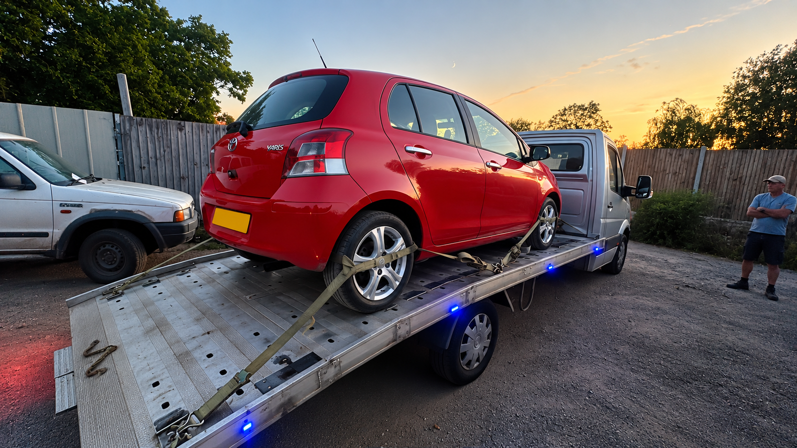 Toyota Yaris recovery at sunset